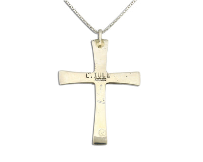Zuni Handmade Cross Necklace 925 Silver Natural Gemstone Signed L. IULE C.80's