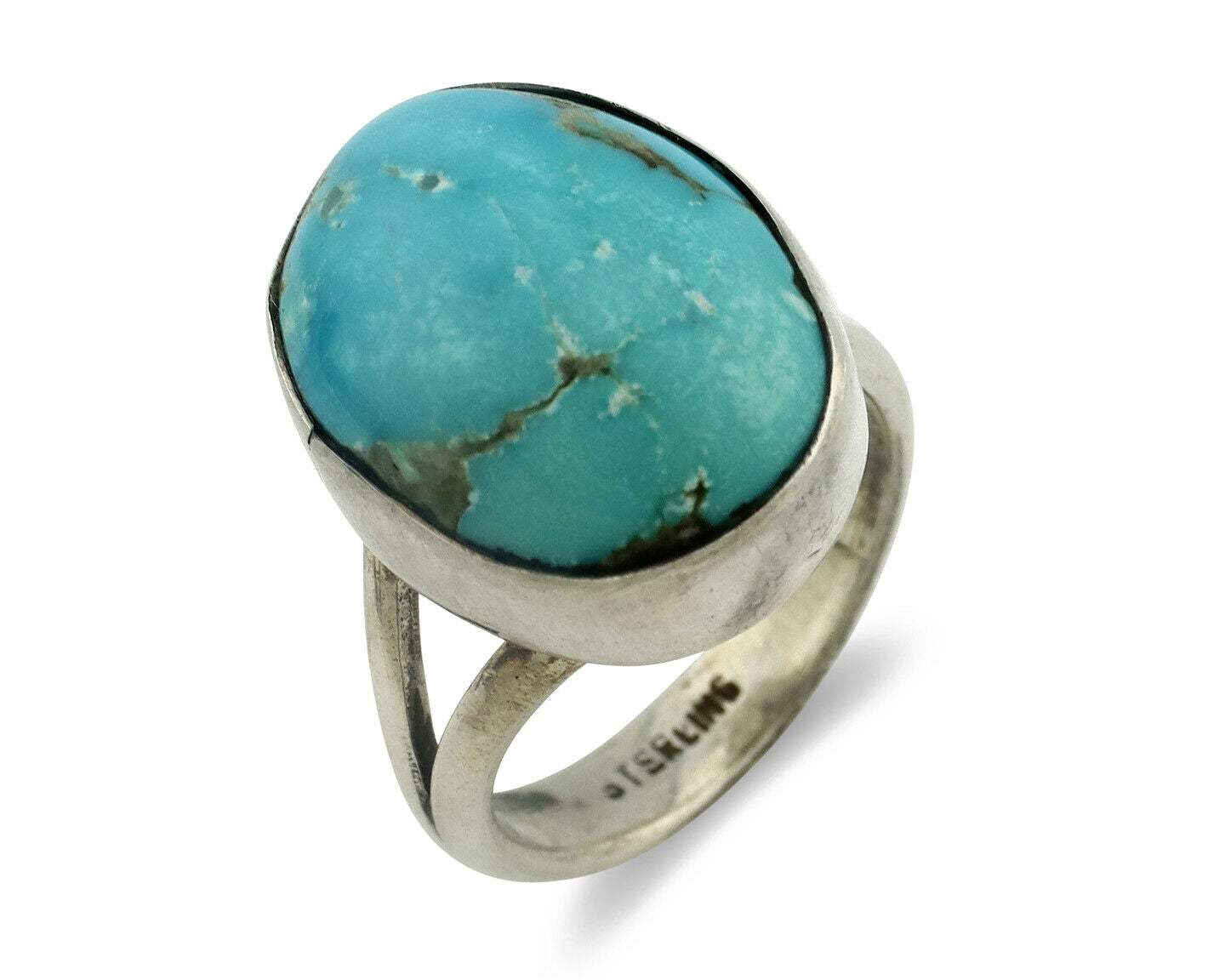 Navajo Ring .925 Silver Natural Blue Turquoise Signed Apache C.80's