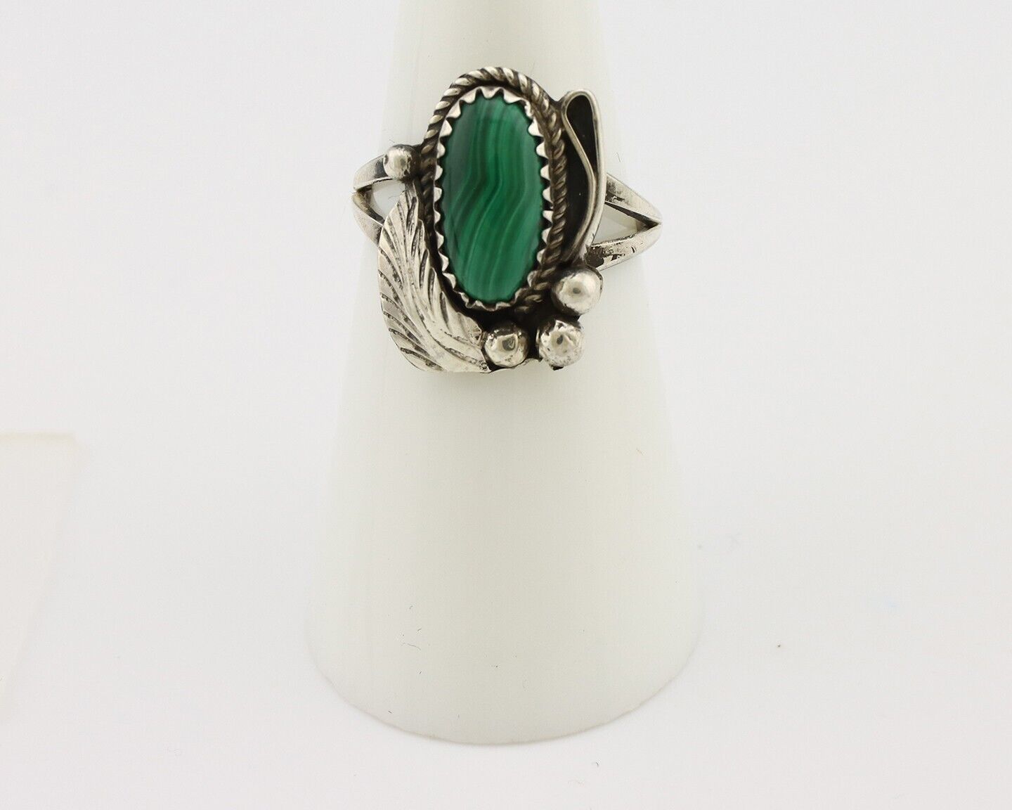 Navajo Ring 925 Silver Natural Malachite Artist Signed Justin Morris C.80's