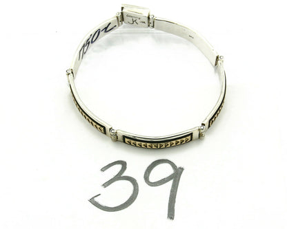 Navajo Bracelet Handmade .925 Silver & 14k SOLID Yellow Gold Signed JK C.85-92