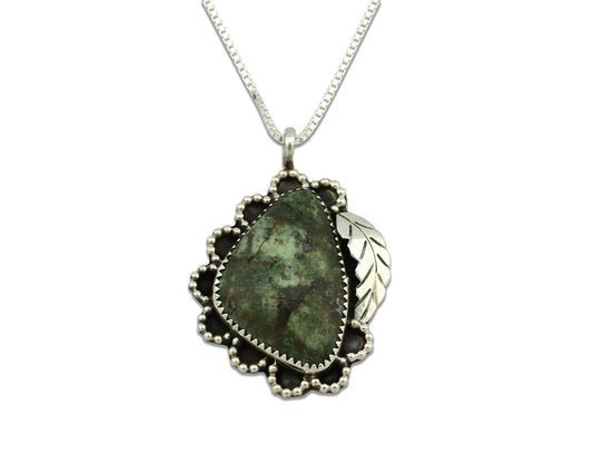 Navajo Necklace .925 Silver Variscite Signed JR C.1980's