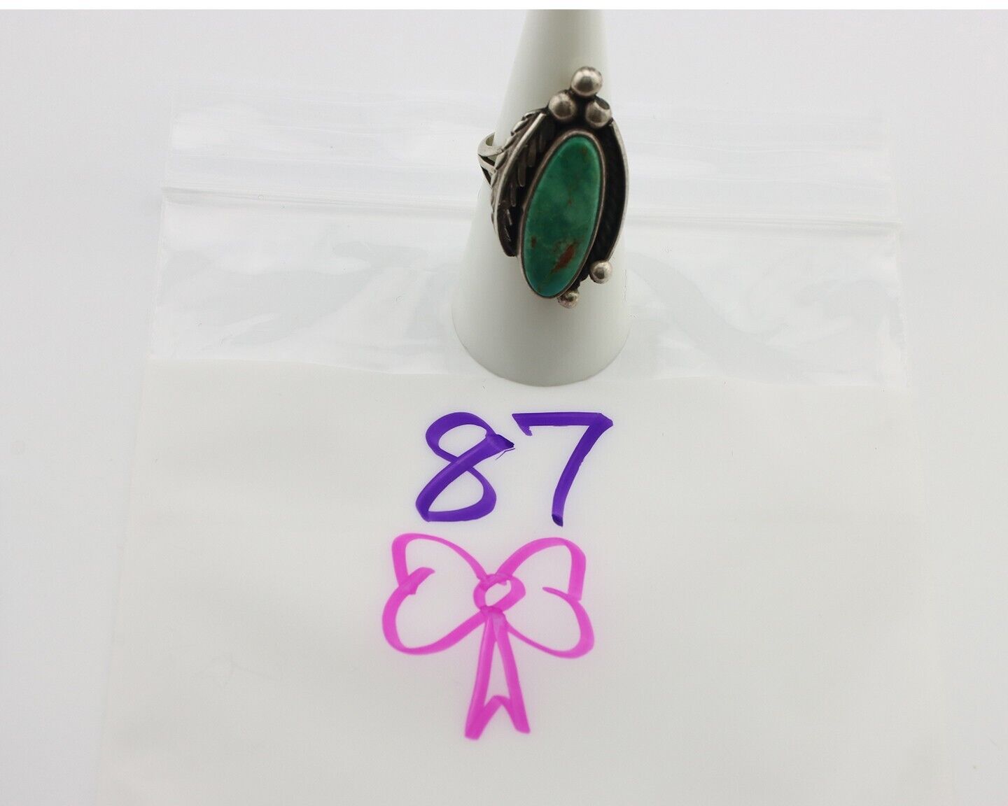 Navajo Ring .925 Silver Blue Gem Turquoise Artist Signed C.80's