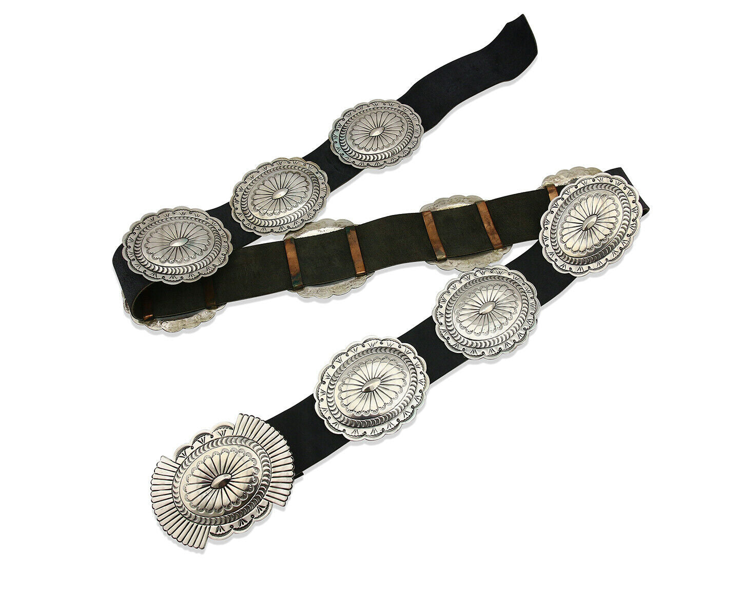 Navajo Concho Belt .925 Silver Hand Stamped Artist Susie James C.80's