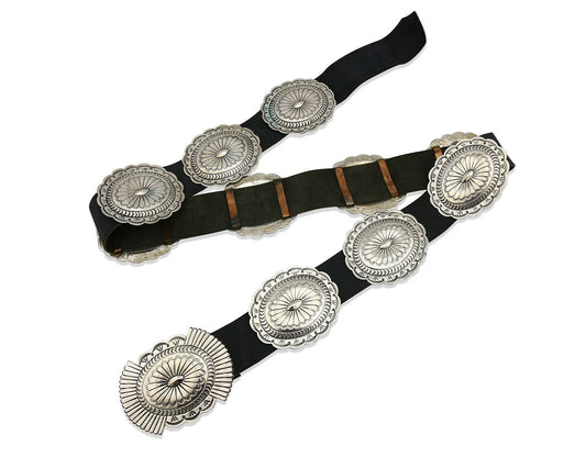 Navajo Concho Belt .925 Silver Hand Stamped Artist Susie James C.80's