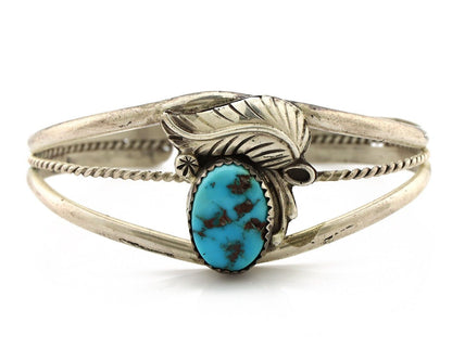 Navajo Chip Inlay Cuff Bracelet 925 Silver Turquoise Native American Artist C80s
