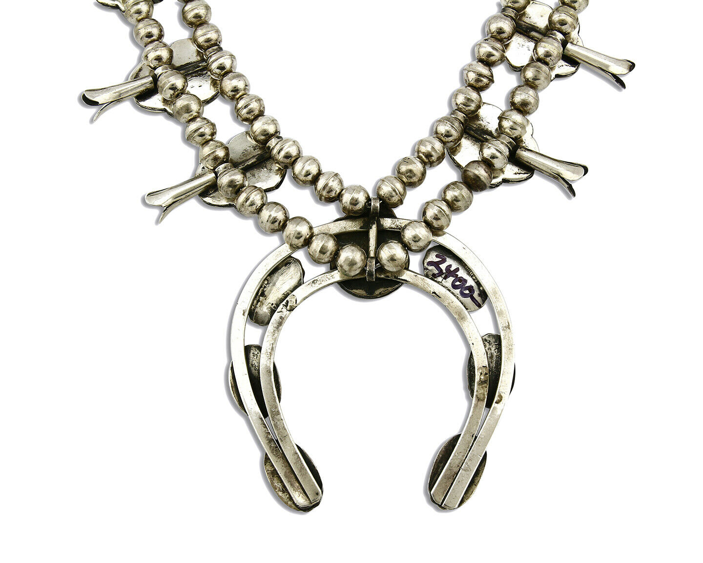 Woman's Navajo Squash Necklace .925 Silver Red Coral C.80's