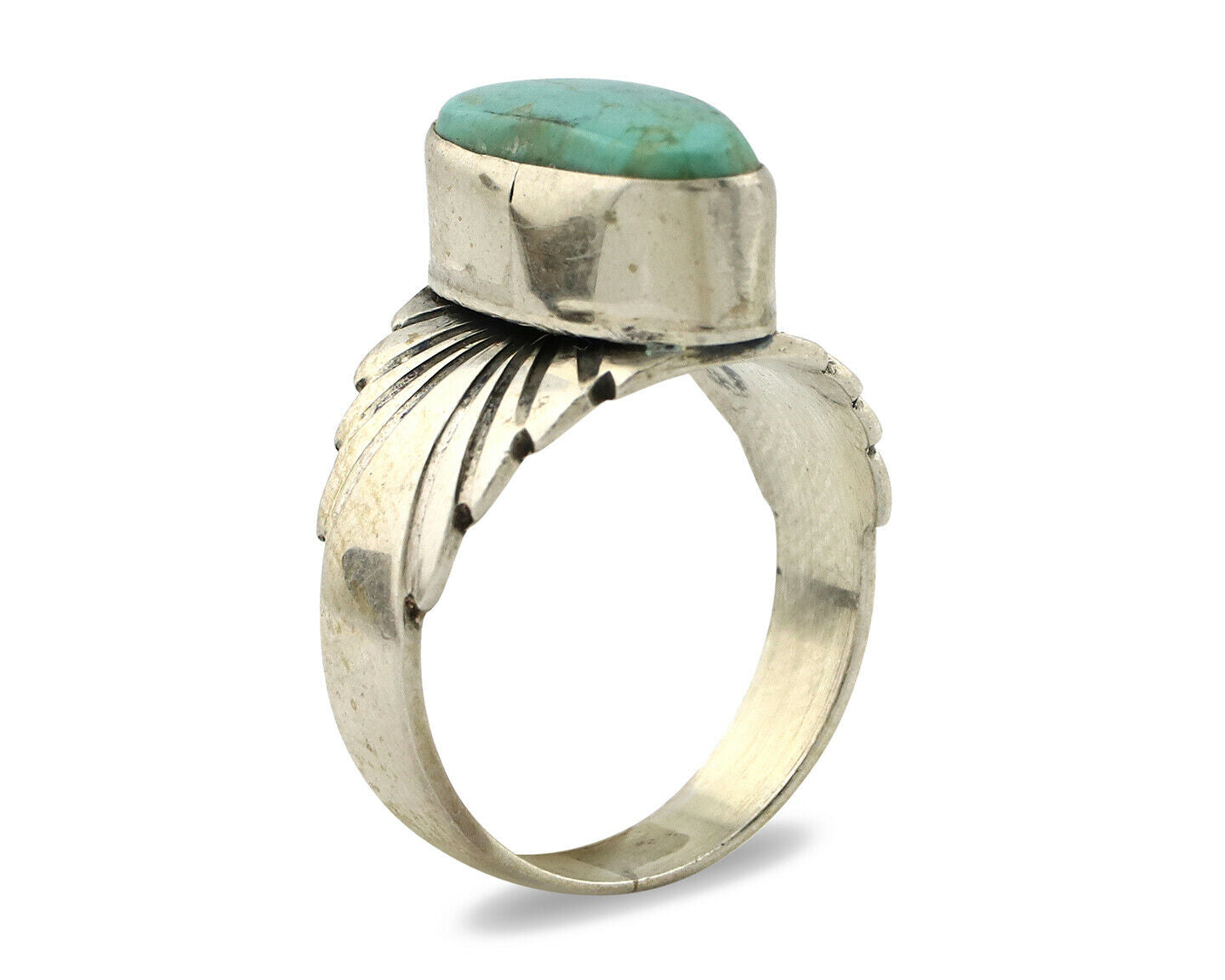 Navajo Ring .925 Silver Kingman Turquoise Artist Signed Apache C.80's