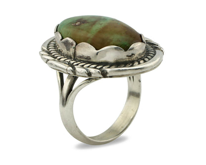 Navajo Ring .925 Silver Natural Uncolored Green Turquoise Signed Apache C.80's