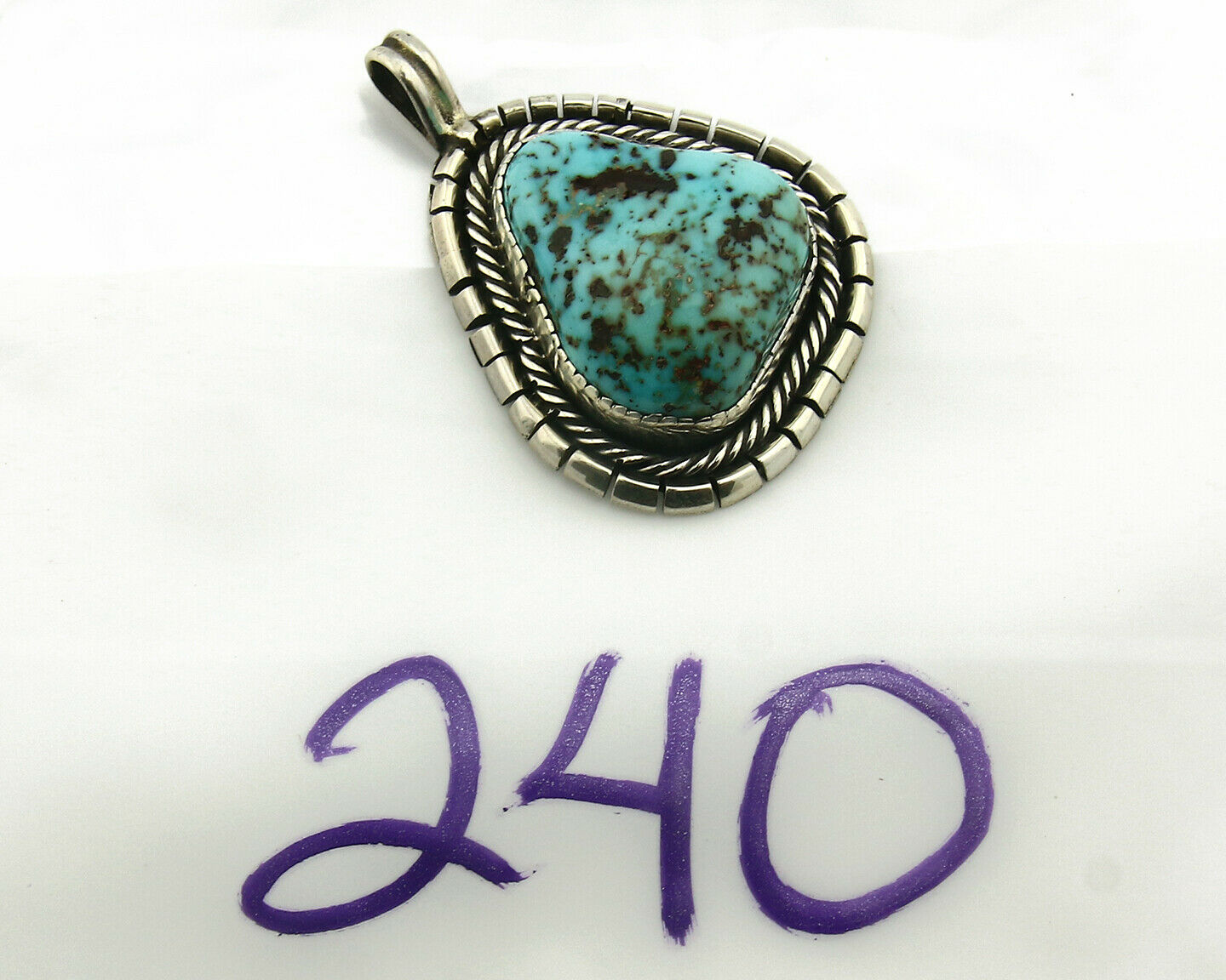 Navajo Pendant .925 Silver Kingman Turquoise Signed Artist Yazzie C.80's