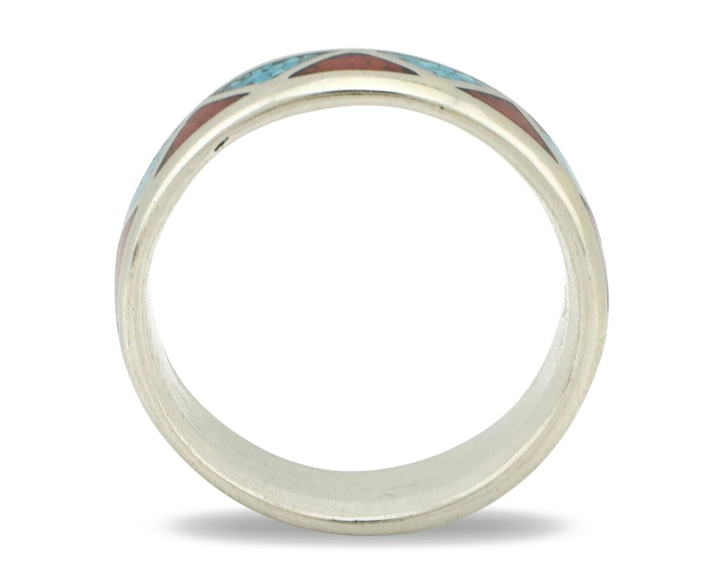 Navajo Ring 925 Silver Natural Turquoise & Coral Native American Artist C.80's