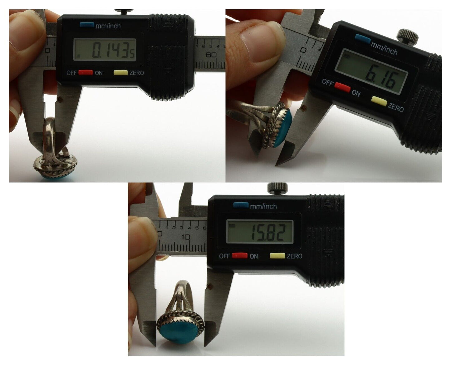 Navajo Ring .925 Silver Natural Blue Turquoise Native American Artist C.1980's