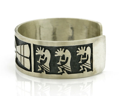 Hopi Bracelet .925 Silver Handmade Kokopelli Corn Sun Overlay Cuff