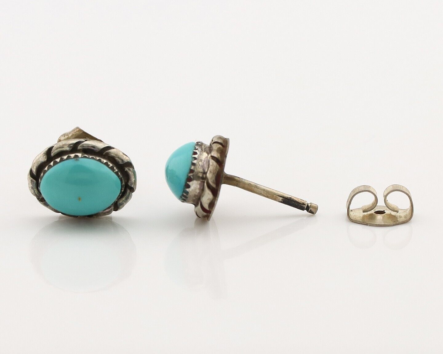 Zuni Earrings 925 Silver Sleeping Beauty Turquoise Native American Artist C.80's