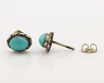 Zuni Earrings 925 Silver Sleeping Beauty Turquoise Native American Artist C.80's