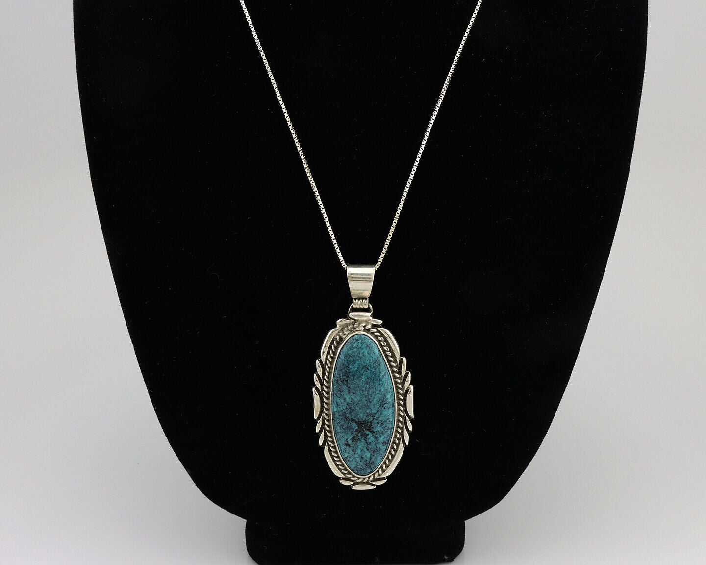 Navajo Necklace 925 Silver Blue Spiderweb Turquoise Native Artist Signed C.80's
