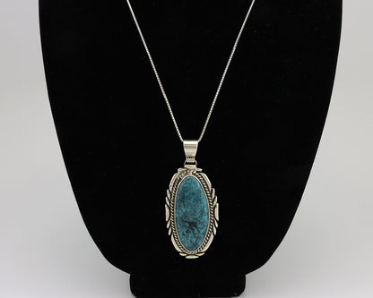 Navajo Necklace 925 Silver Blue Spiderweb Turquoise Native Artist Signed C.80's