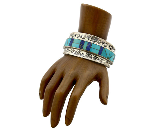 Navajo Bracelet .925 Silver Lapis Turquoise Native Artist C.80's