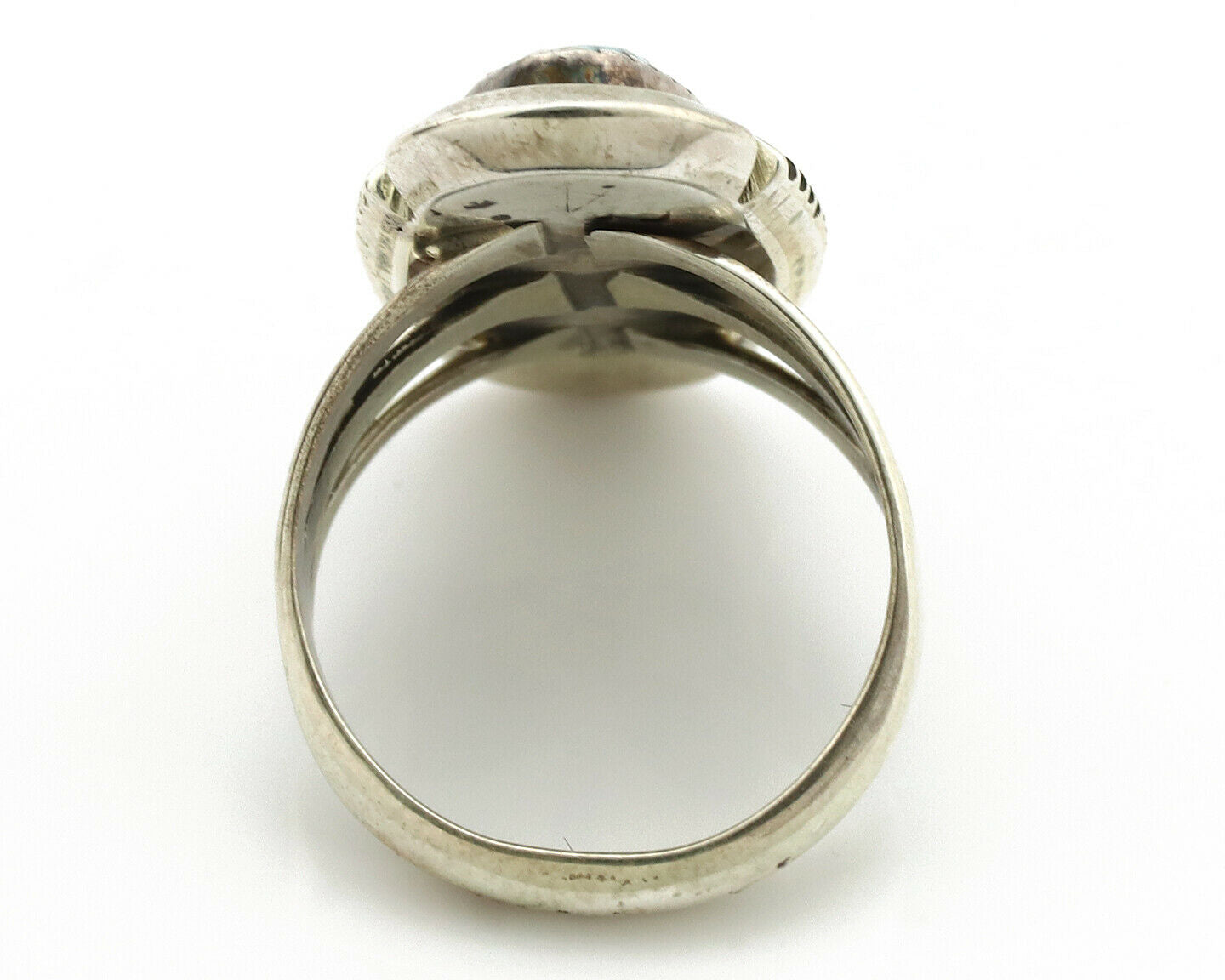 Navajo Ring .925 Silver Spiderweb Native American Artist Signed B C.1980's