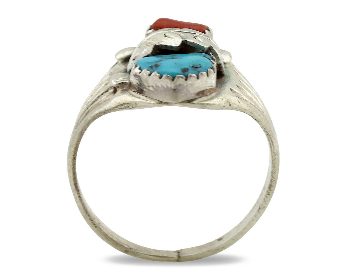 Navajo Ring .925 Silver Sleeping Beauty Turquoise Native Artist Signed C.1980's