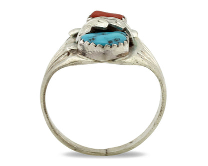 Navajo Ring .925 Silver Sleeping Beauty Turquoise Native Artist Signed C.1980's