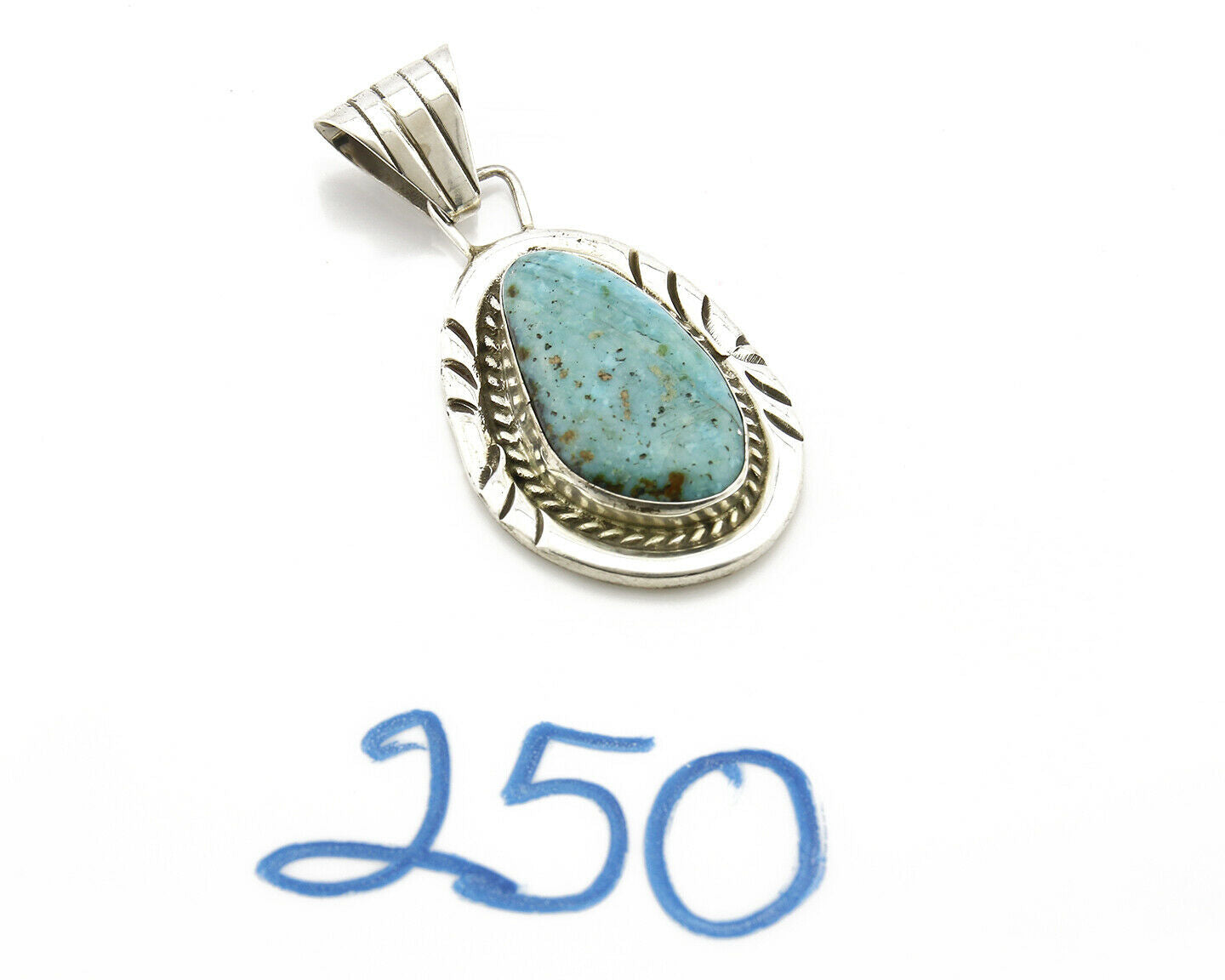 Navajo Pendant .925 Silver Kingman Turquoise Signed Artist BS C.80's