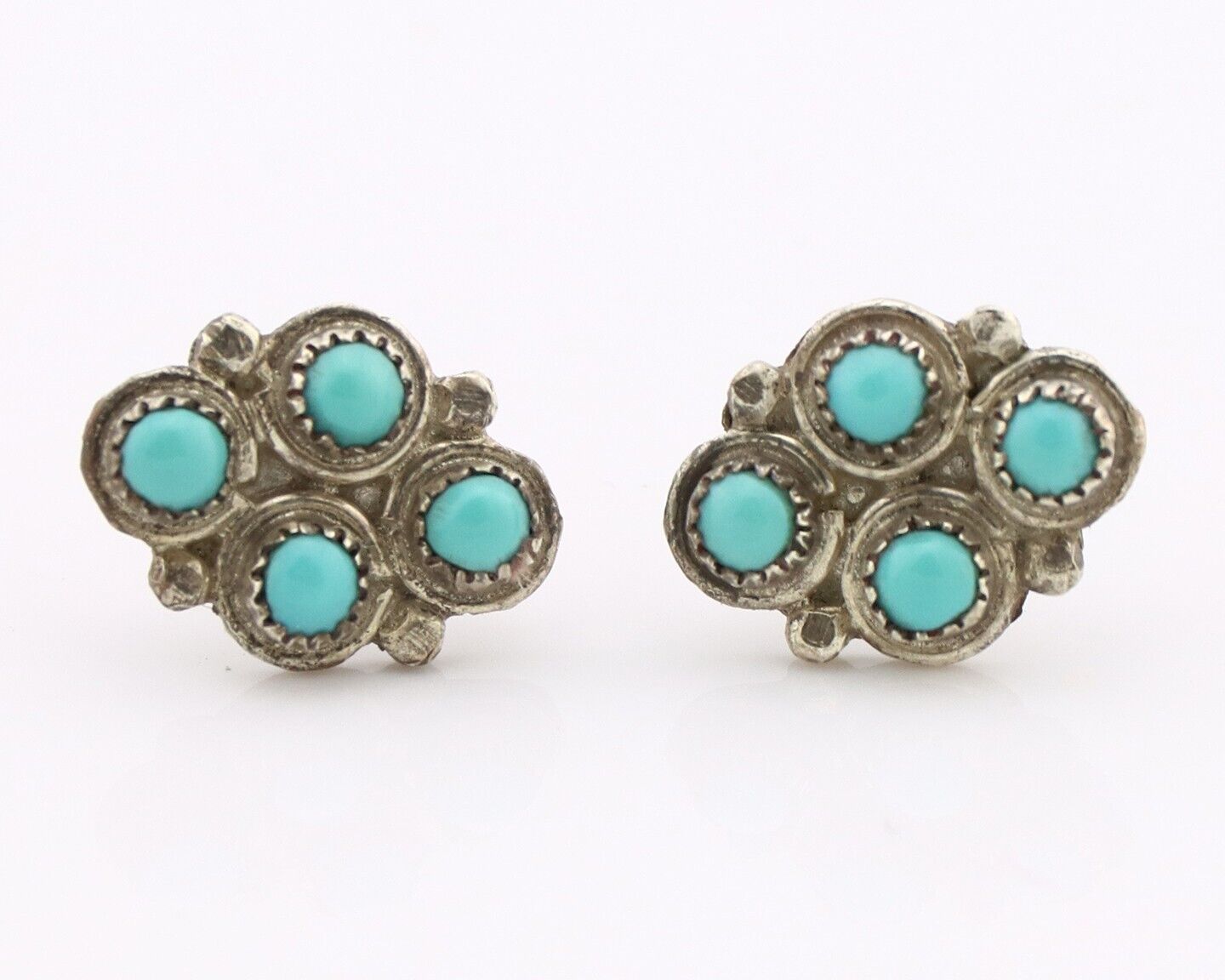 Zuni Earrings 925 Silver Sleeping Beauty Turquoise Native American Artist C.80's