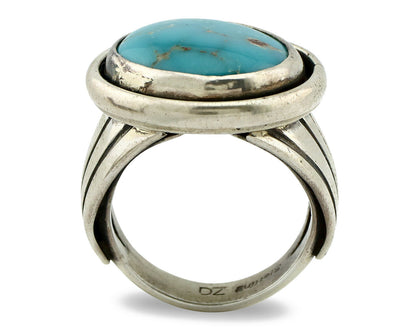 Navajo Ring .925 Silver Blue Gem Turquoise Artist Signed DZ C.80's