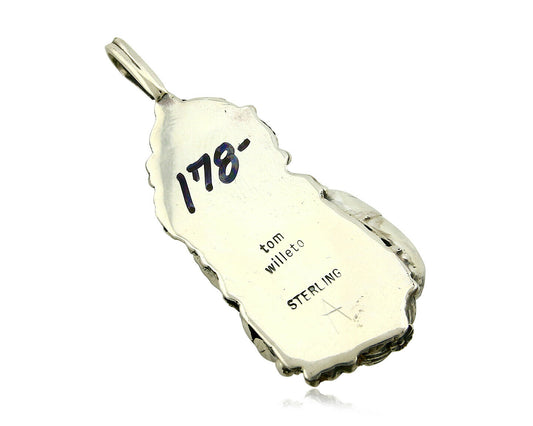 Navajo Pendant .925 Silver Royston Turquoise Signed Tom Willeto C.80's