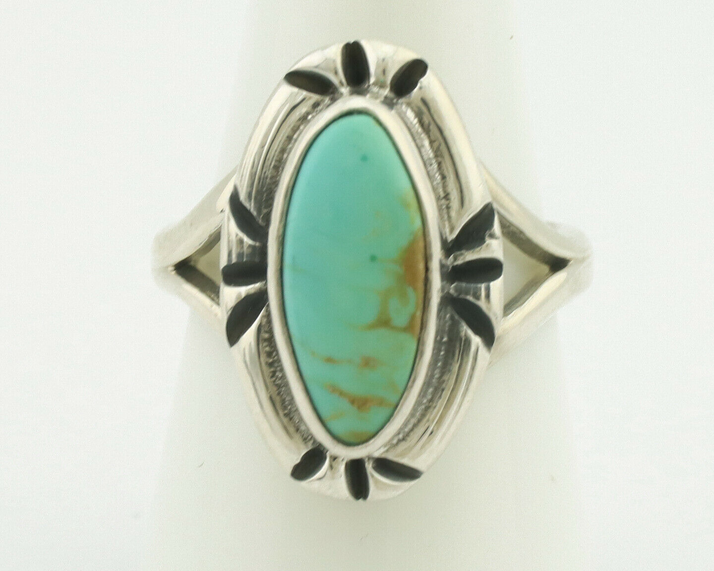 Navajo Ring .925 Silver Natural Mined Turquoise Artist Signed Gecko C.80's