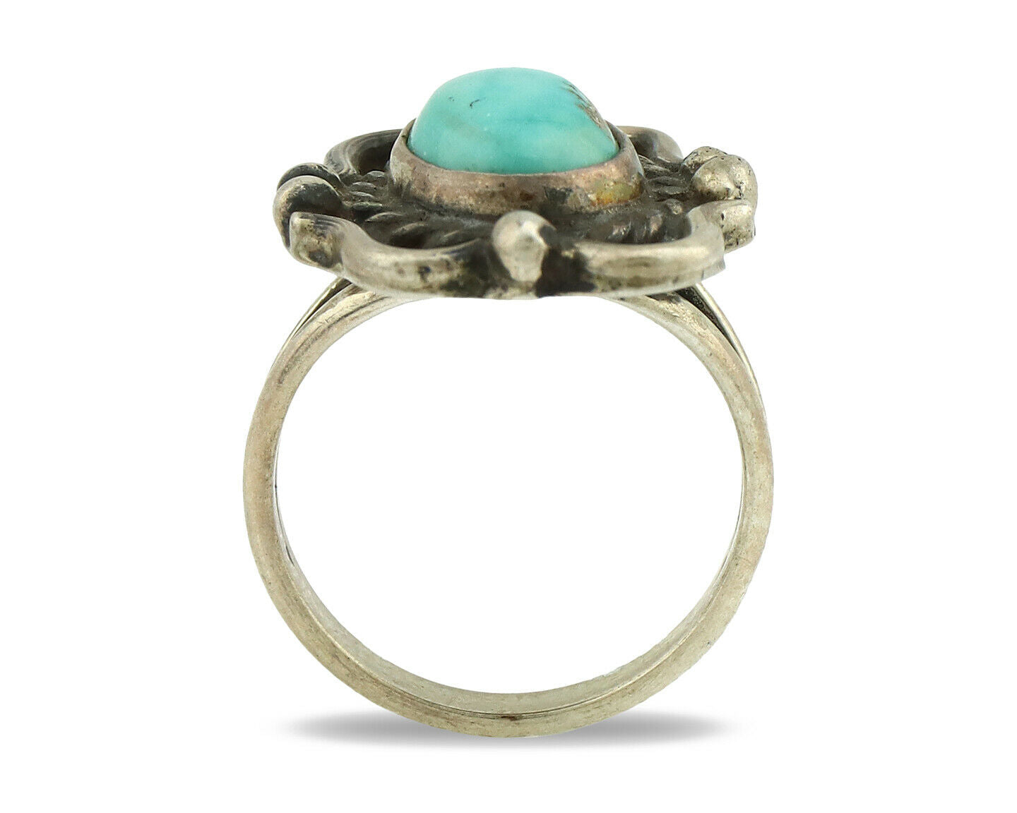 Navajo Ring .925 Silver Natural Turquoise Native American Artist C.80's