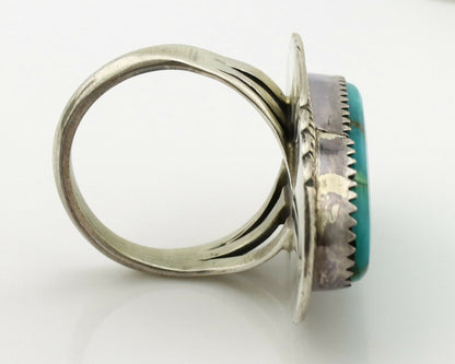 Navajo Ring .925 Silver Blue Turquoise Artist Signed M Begay C.1980's
