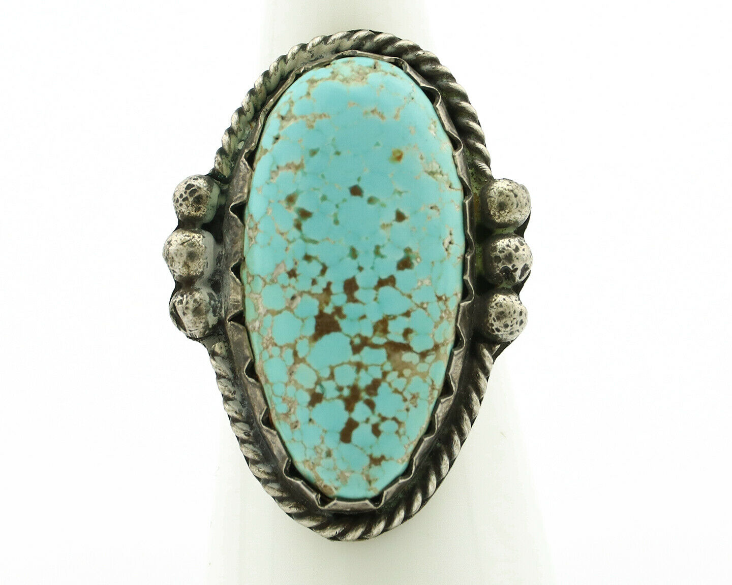 Navajo Ring .925 Silver Kingman Turquoise Native American Artist C.80's