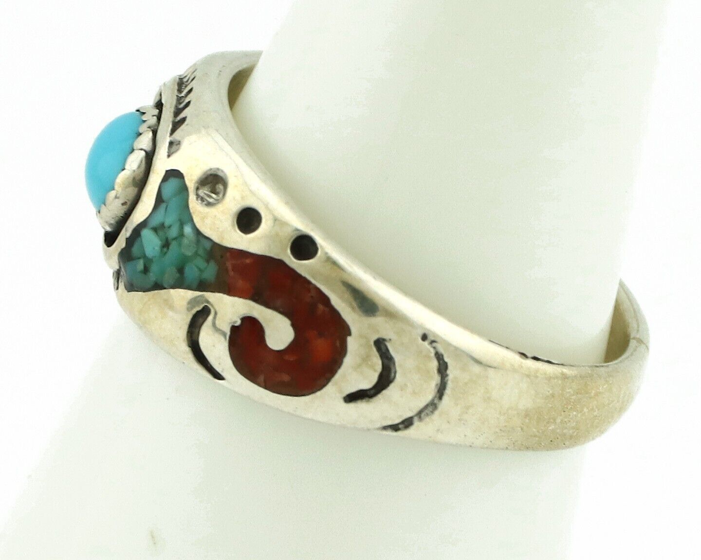 Navajo Handmade Ring 925 Silver Blue Turquoise & Coral Native American C.80's