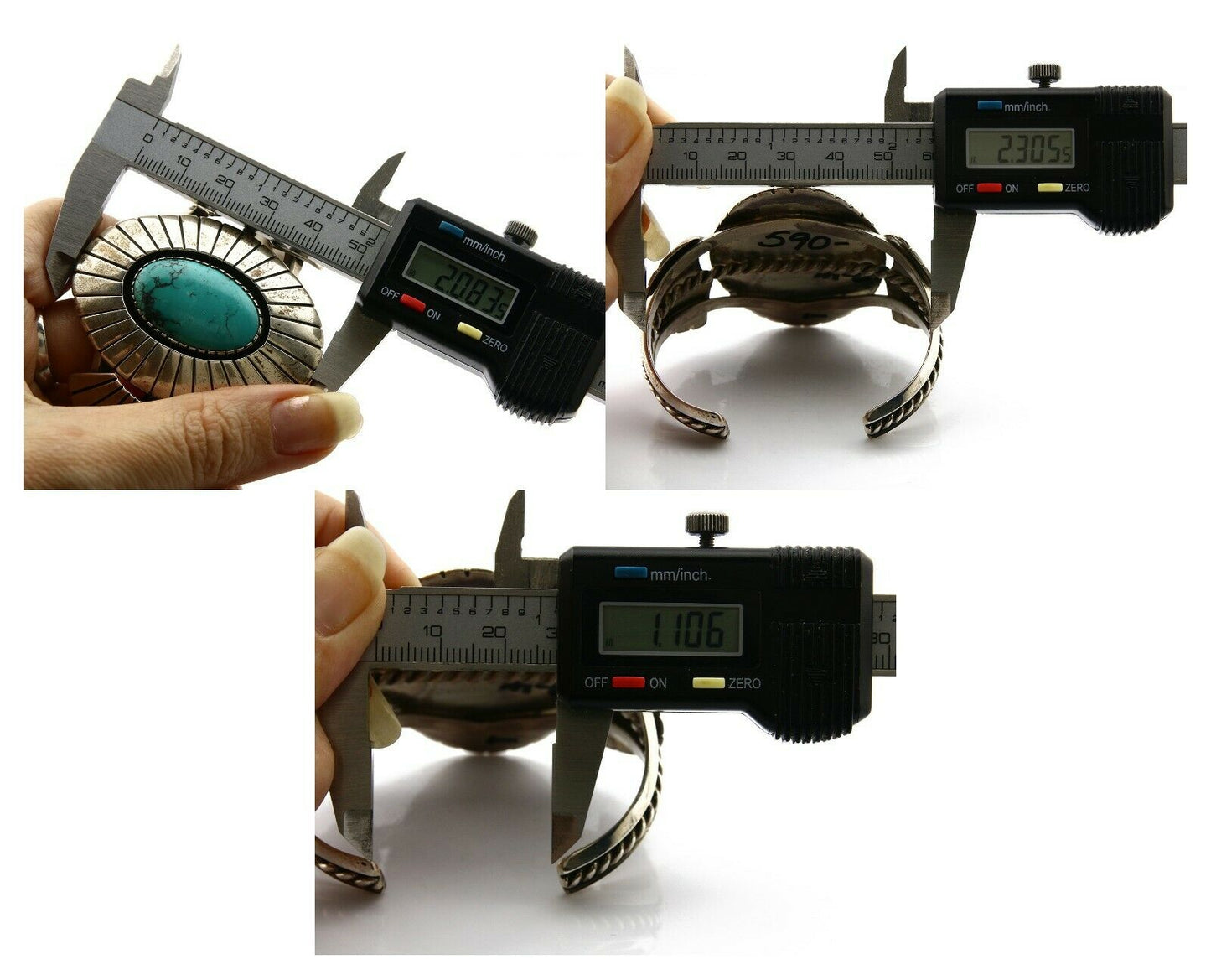 Navajo Bracelet .925 Silver Turquoise Mountain Signed K. Lewis C.80's