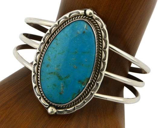 Navajo Turquoise Bracelet SOLID .925 Silver Signed Artist KH C.80's