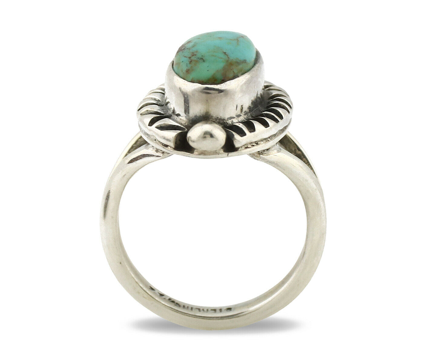 Navajo Ring .925 Silver Natural Mined Turquoise Artist Signed Gecko C.80's
