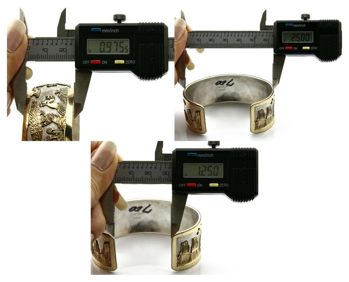 Navajo Bracelet Pictograph Landscape SOLID .925 Silver & 12K GF Artist Signed B