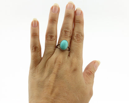 Navajo Ring .925 Silver Kingman Turquoise Native American Artist C.1980's