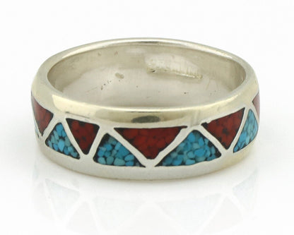 Navajo Ring 925 Silver Natural Turquoise & Coral Native American Artist C.80's