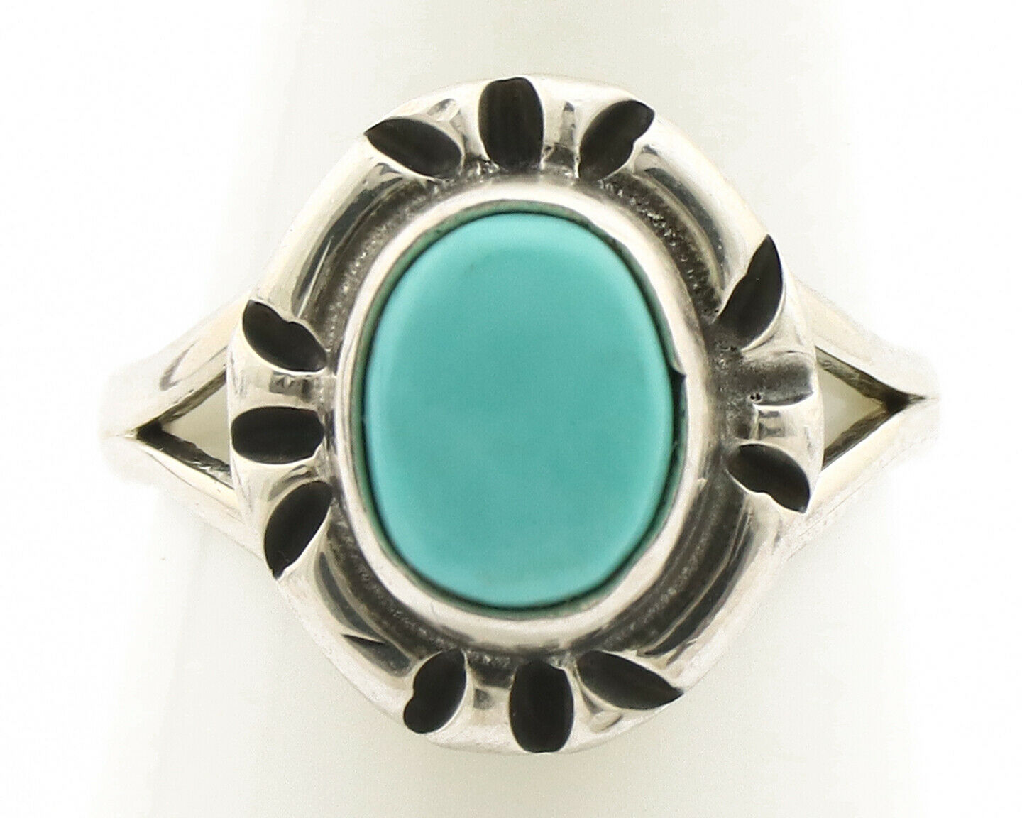 Navajo Ring .925 Silver Kingman Turquoise Artist Signed Gecko C.90's
