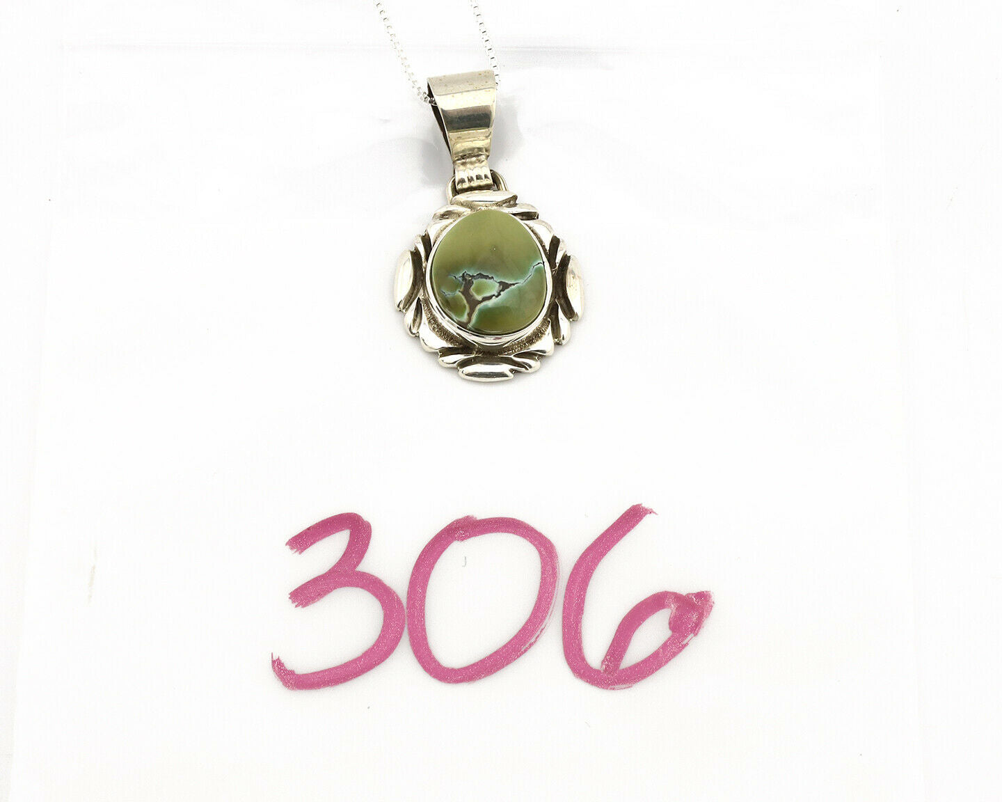 Navajo Necklace .925 Silver Damele Variscite Signed Sun C.1980's