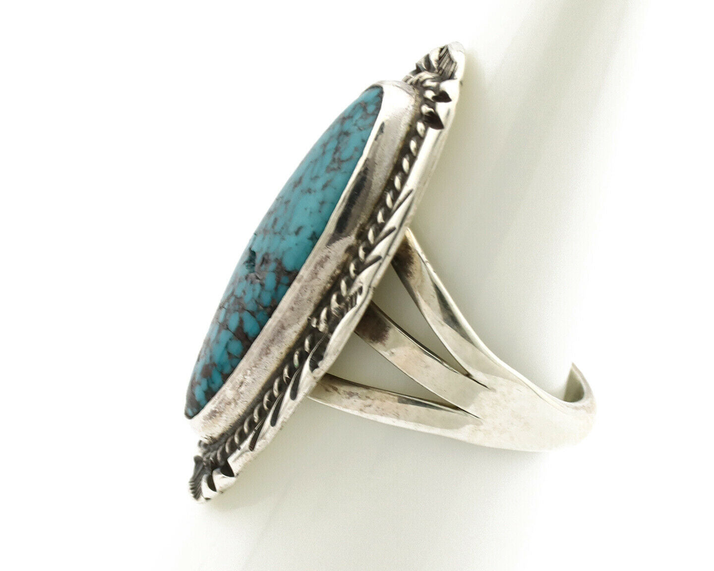 Navajo Ring .925 Silver Black Spiderweb Turquoise Native American Artist C.80's