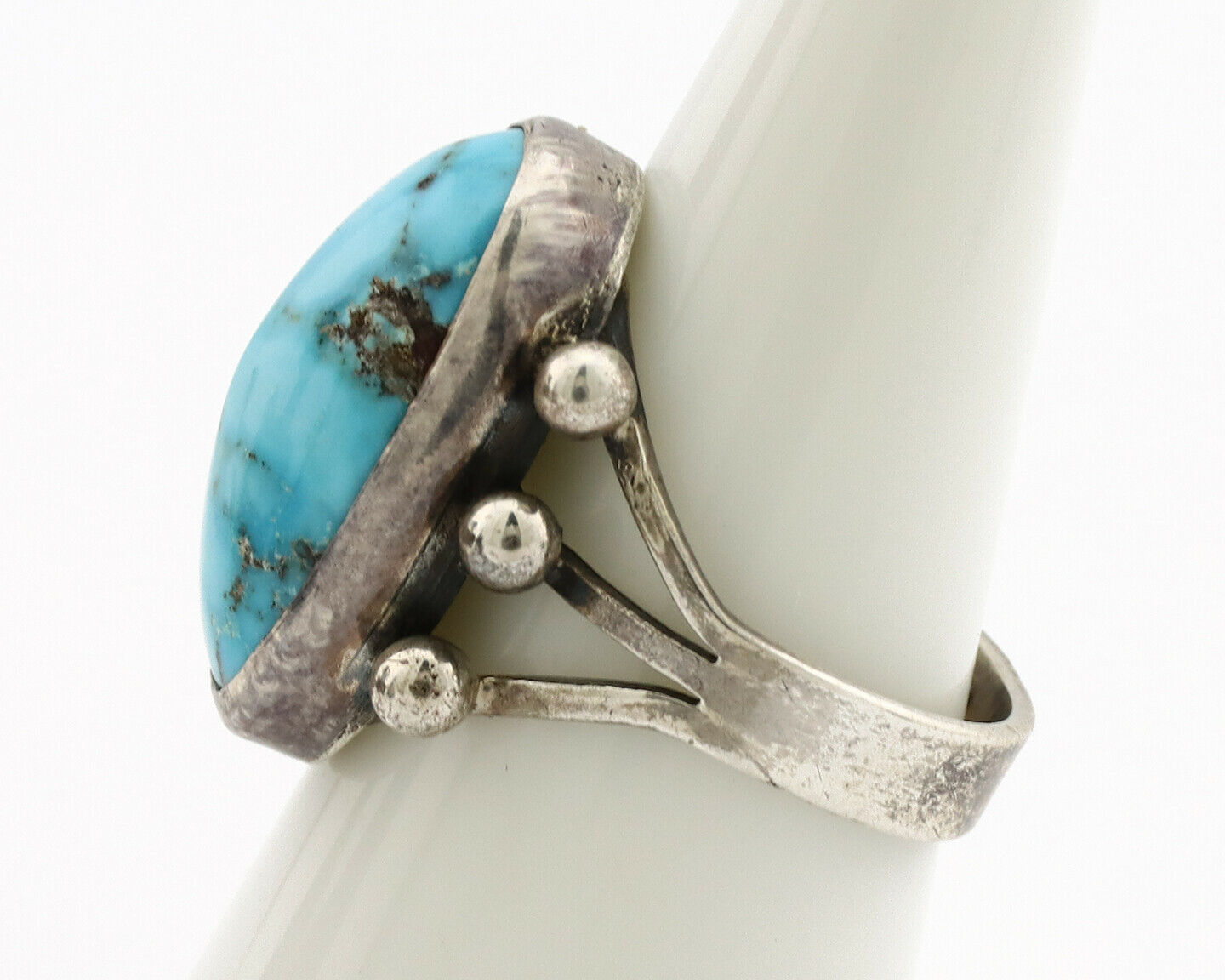 Navajo Ring .925 Silver Morenci Turquoise Native American Artist C80s