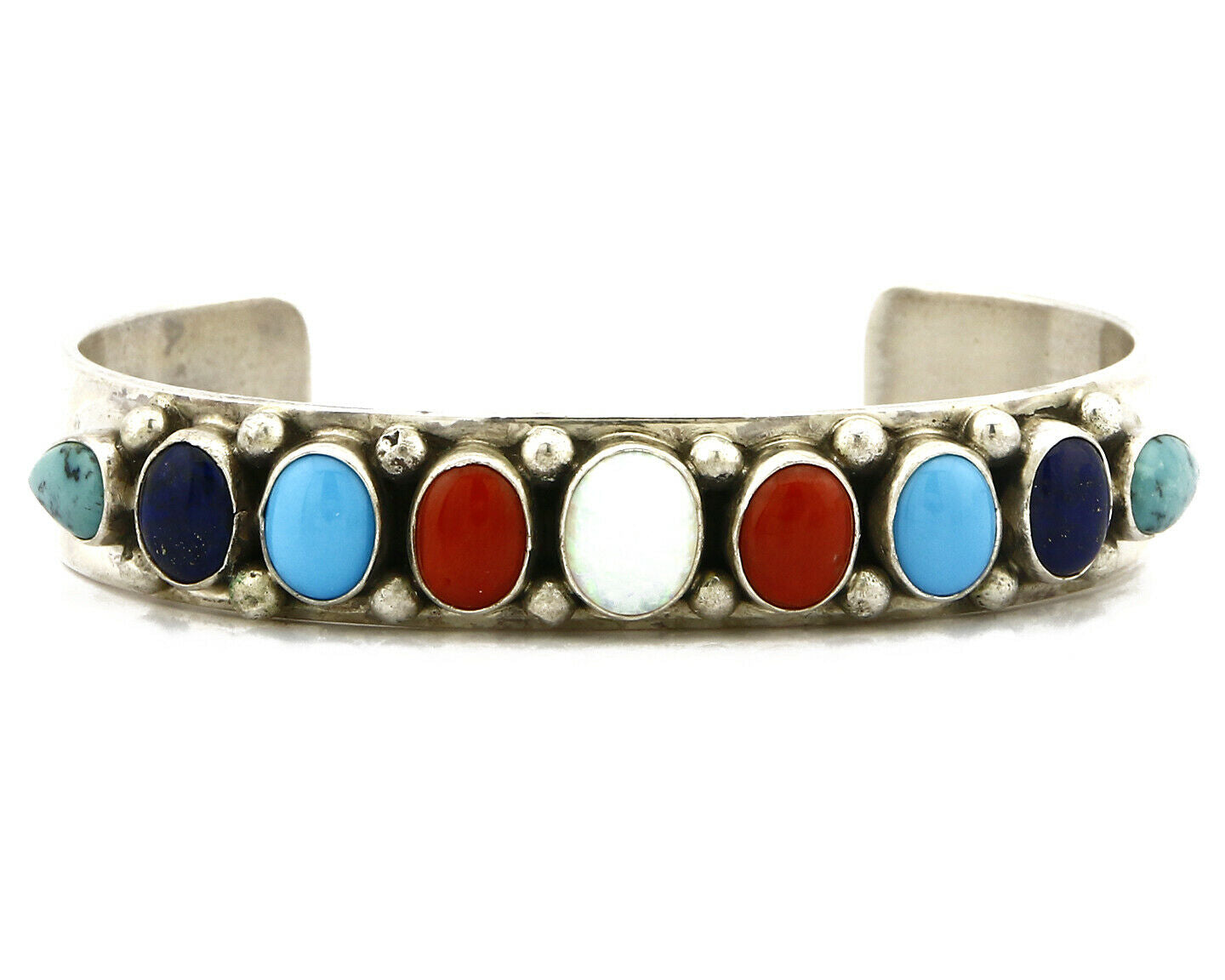 Women's Gemstone Navajo Bracelet .925 Silver Signed Leonard James C.80's