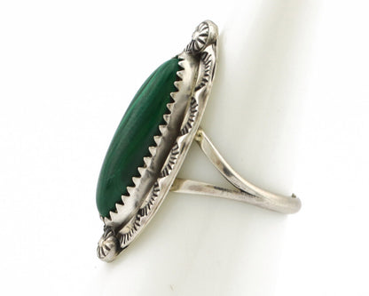 Navajo Ring 925 Silver Natural Malachite Artist Native American Signed H C.80's