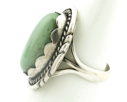 Navajo Ring .925 Silver Natural Uncolored Green Turquoise Signed Apache C.80's