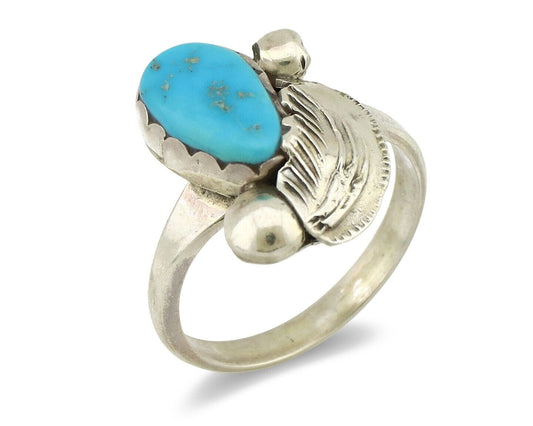 Zuni Ring 925 Silver Natural Mined Blue Turquoise Artist Signed Simplicio C.80's
