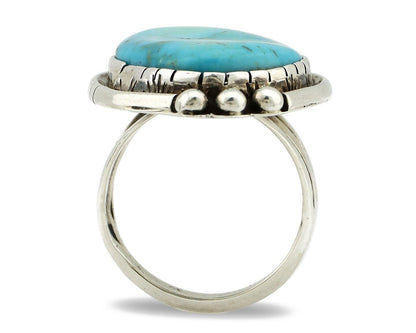 Navajo Ring 925 Silver Natural Mined Blue Gem Turquoise Artist Signed A C.80's