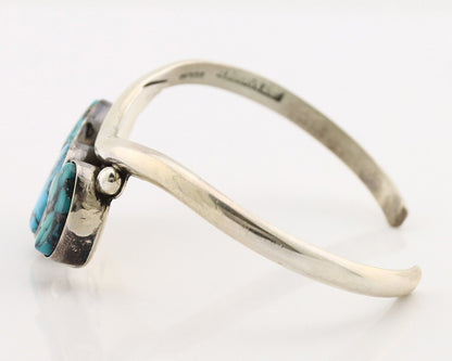 Navajo Bracelet 925 Silver Blue Morenci Turquoise Artist Signed E SANDAVOL C80s