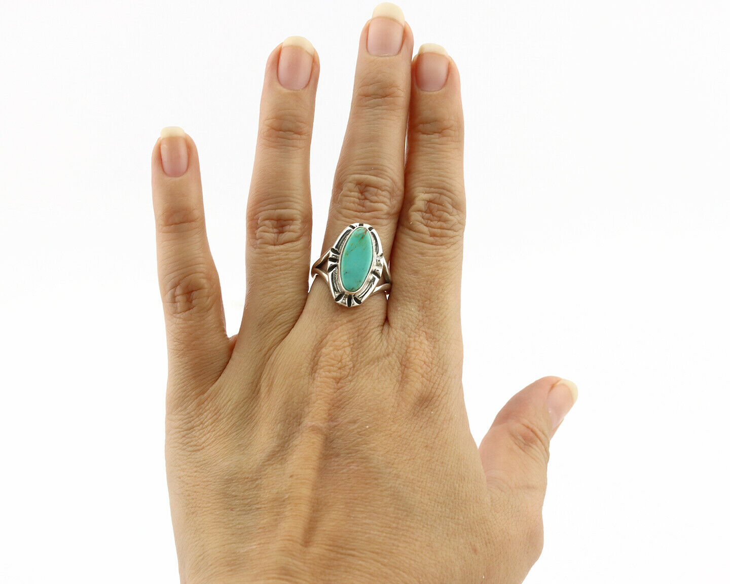 Navajo Ring .925 Silver Natural Mined Turquoise Artist Signed Gecko C.80's